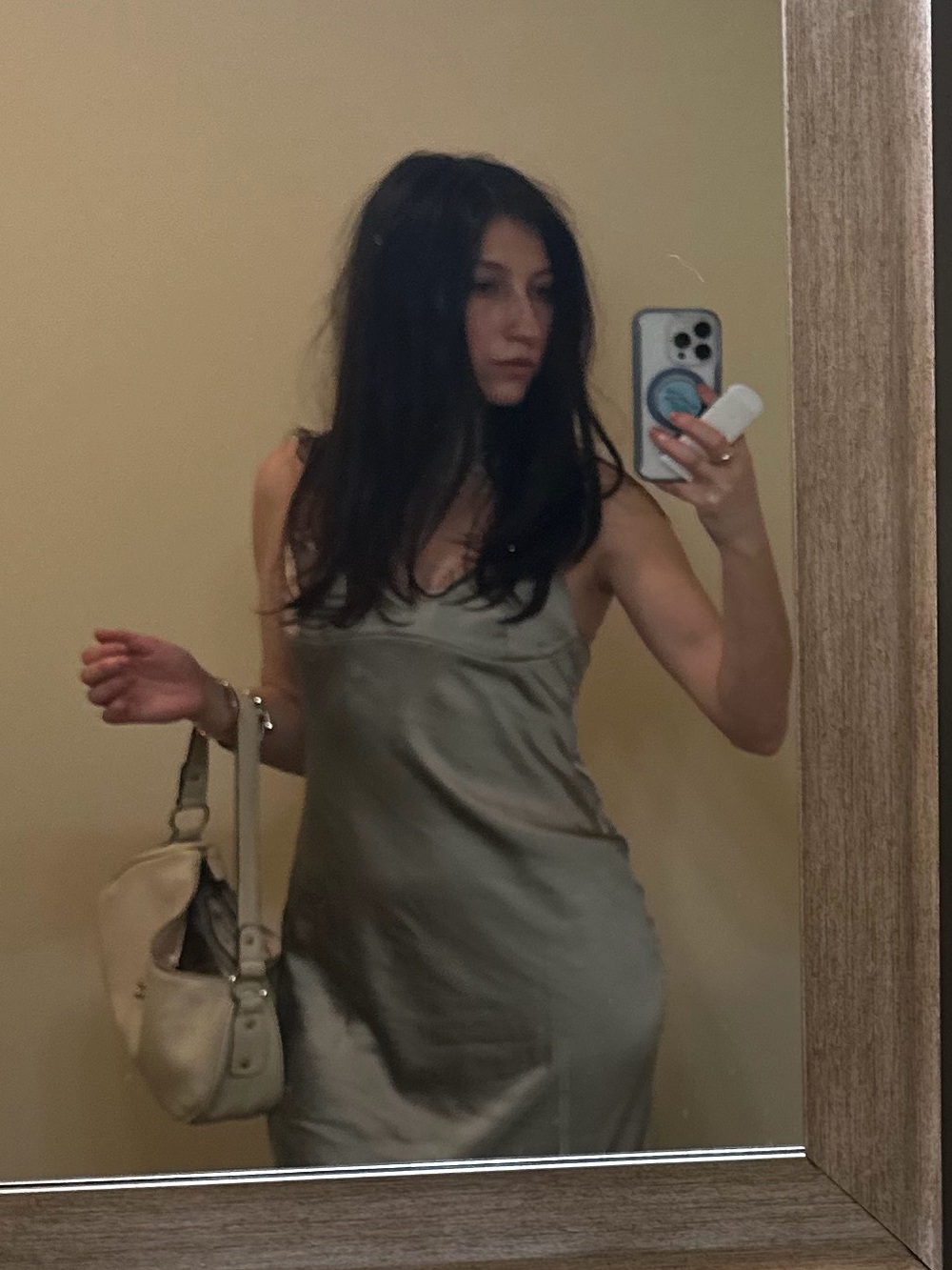 Zara Satin Slip Midi Dress in Sage | XS